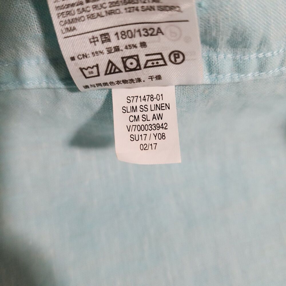 Old Navy Coupe Etroite Slim Linen Cotton Short Sleeve Button-Up Shirt Blue XXL - Picture 7 of 7